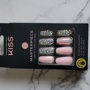 KISS Glue On Nails Pink Rhinestones Long Length New
